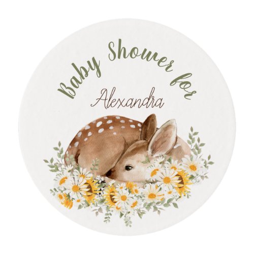 Yellow Our Little Dear Deer Sunflowers Daisies  Edible Frosting Rounds