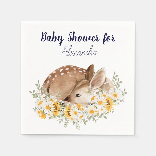 Yellow Our Little Dear Deer, Sunflowers Daisies   Napkins (Front)