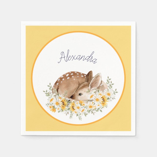 Yellow Our Little Dear Deer, Sunflowers Daisies  Napkins (Front)