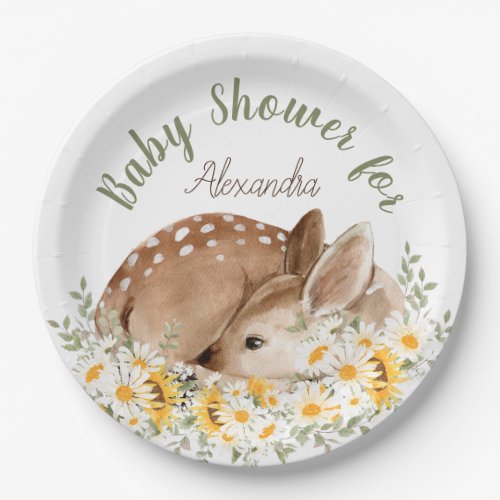 Yellow Our Little Dear Deer Sunflowers Daisies  Paper Plates