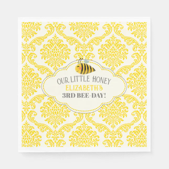 Yellow Our Little Honey Bee Birthday Paper Napkins | Zazzle