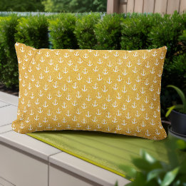 Yellow Outdoor Lumbar Pillows - Gold and Anchors