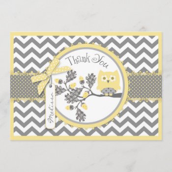Yellow Owl And Chevron Print Thank You by NouDesigns at Zazzle