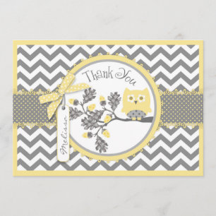 Yellow Owl and Chevron Print Thank You Card