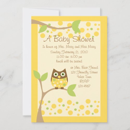 Yellow Owl Baby Shower Invitation