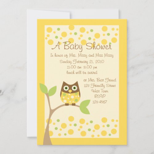 Yellow Owl Baby Shower Invitation
