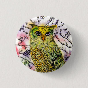Yellow Owl Button