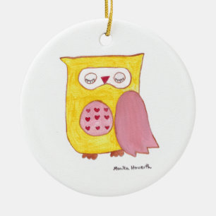 Yellow Owl Ceramic Ornament