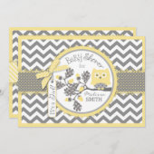 Yellow Owl Chevron Print Baby Shower Invitation (Front/Back)