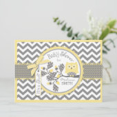 Yellow Owl Chevron Print Baby Shower Invitation (Standing Front)