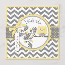 Yellow Owl Chevron Print Thank You Card