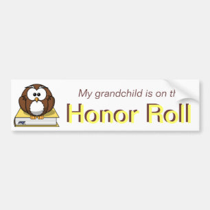 Yellow Owl Grandchild Honor Roll Bumper Sticker