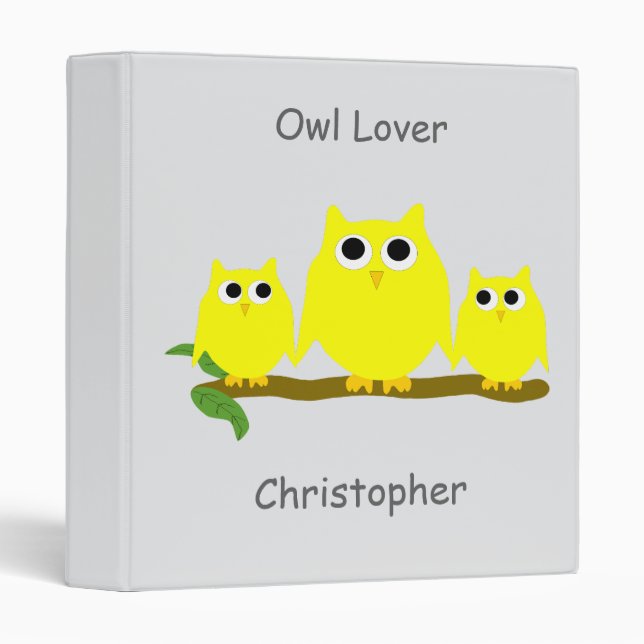 Yellow Owls Design Any Colour Background 3 Ring Binder (Front/Spine)