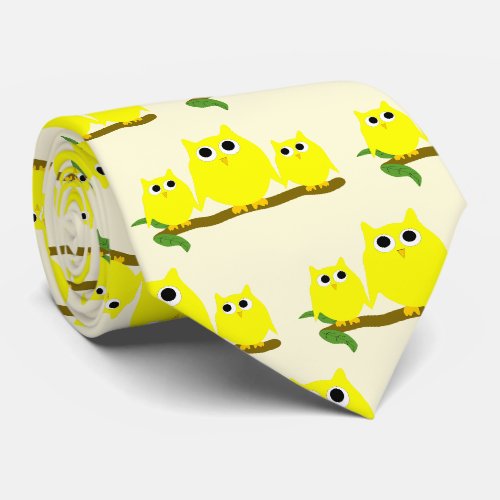 Yellow Owls Design Any Colour Background Neck Tie