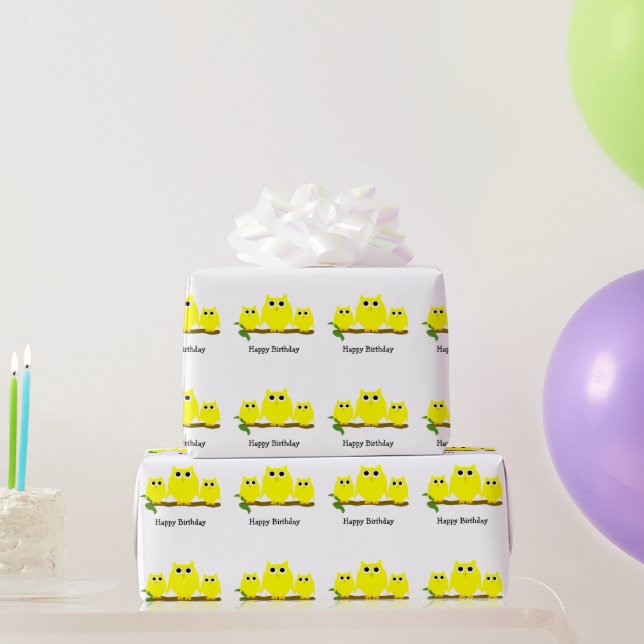 Yellow Owls Design Birthday Gift Wrapping Paper (Party Gifts)