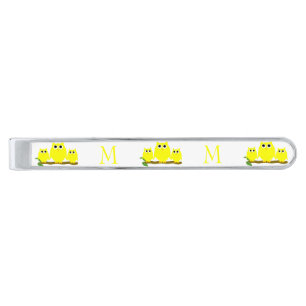 Yellow Owls Design Monogrammed Silver Finish Tie Bar