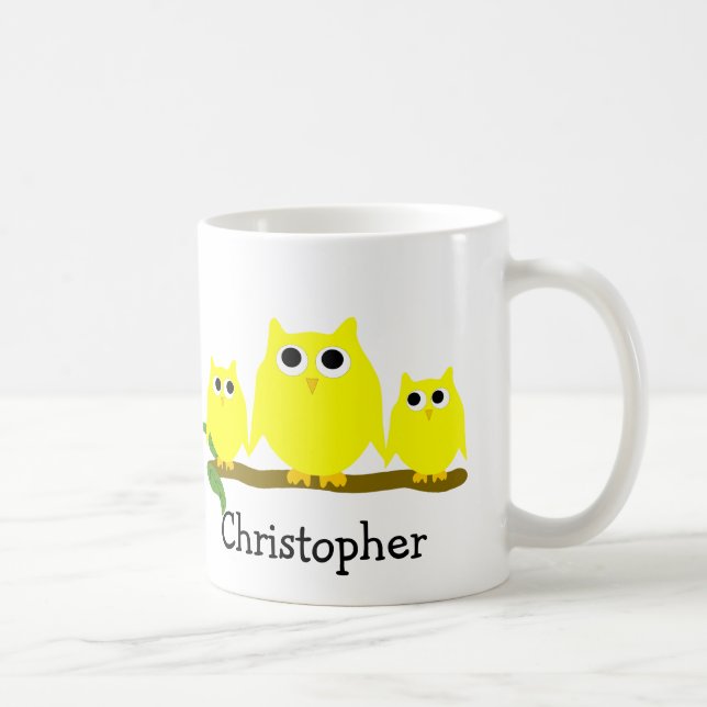 Yellow Owls Design Personalised Coffee Mug (Right)