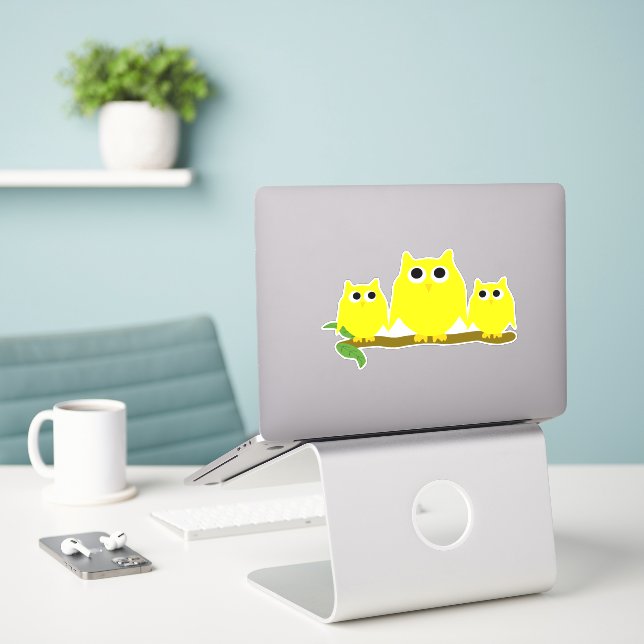 Yellow Owls Design Sticker (Laptop On Desk)