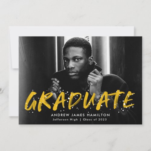 Yellow Paint Splatter Photo Graduation Party Invitation