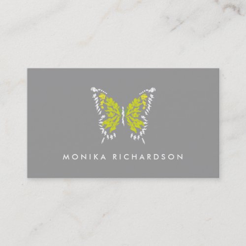 Yellow Painted Butterfly Logo on Gray Business Card