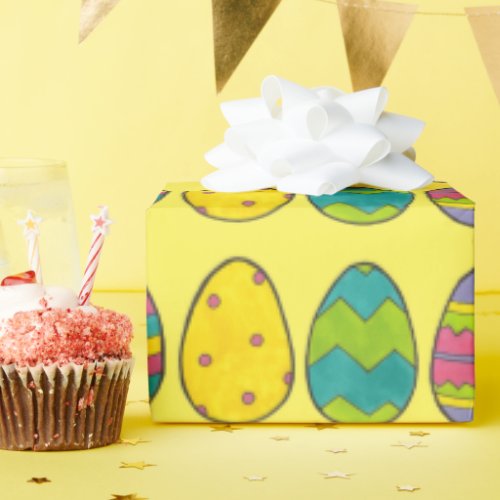 Yellow Painted Easter Basket Egg Hunt Eggs Wrapping Paper
