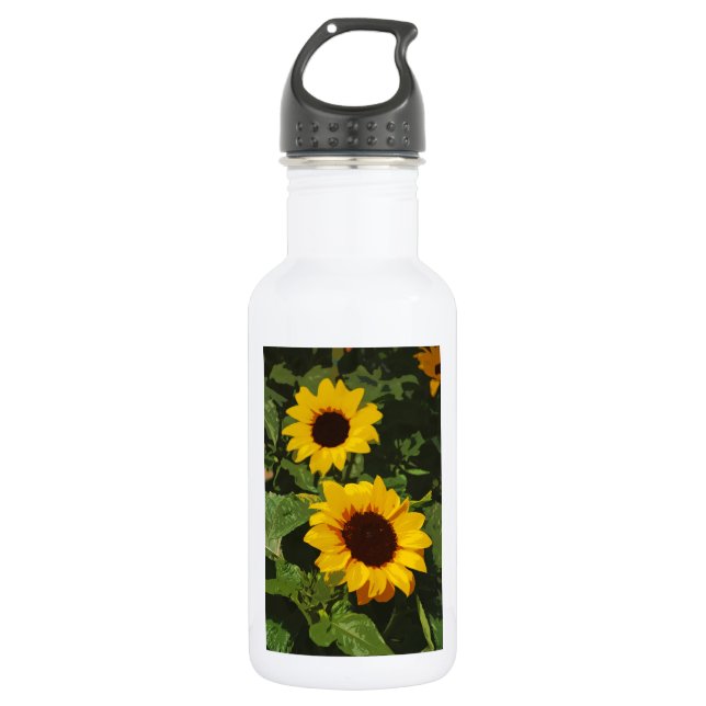 Yellow painted summer sunflowers stainless steel water bottle (Front)