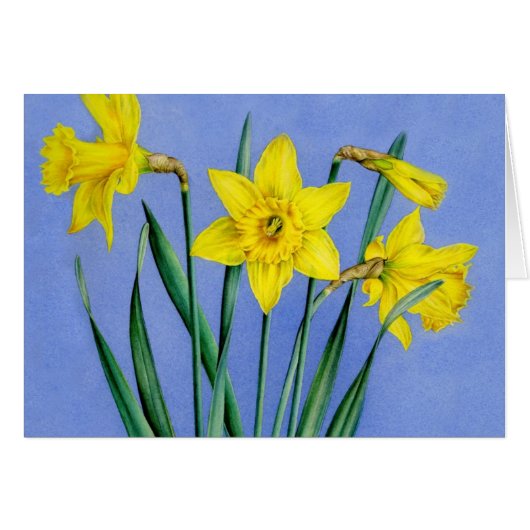 Yellow painted watercolor Daffodils art card (Front Horizontal)