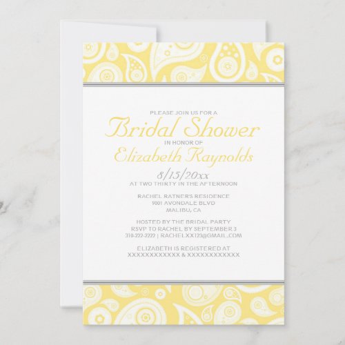 Yellow Paisley Bridal Shower Invitations