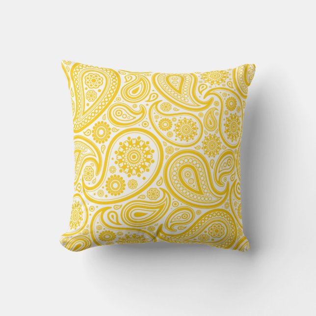 Yellow Paisley Floral Pattern Pillow (Front)