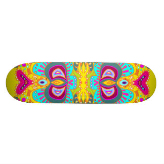 Yellow Paisley Pink Heart Kaleidoscope Skateboard Deck