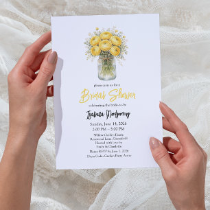 Yellow Palette Ranunculus Mason Jar Bridal Shower Invitation