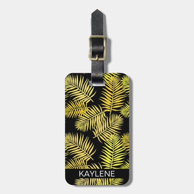 Yellow Palm Leaves Personalized Luggage Tag (Front Vertical)