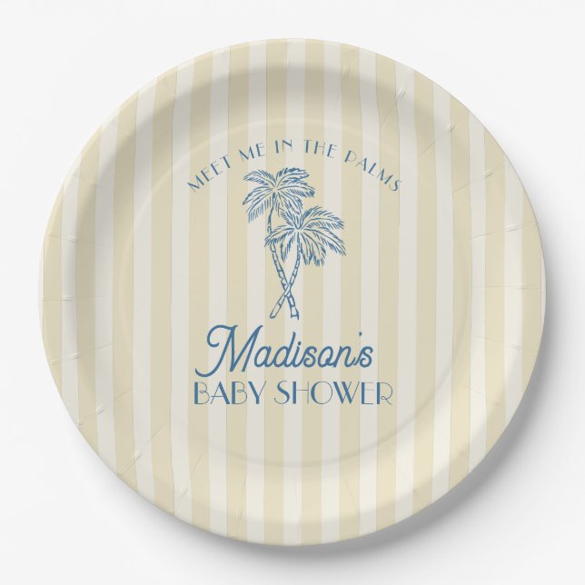 Yellow Palm Spring Pastel Beach Baby Shower Paper Plates (Front)