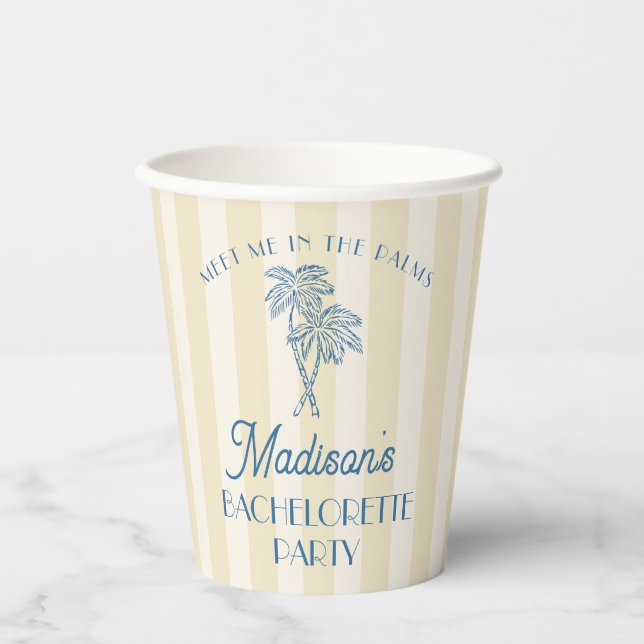 Yellow Palm Spring Pastel Beach Bachelorette Party Paper Cups (Front)