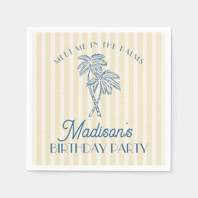 Yellow Palm Spring Pastel Beach Birthday Party Napkins (Front)