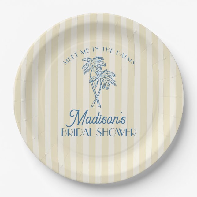 Yellow Palm Spring Pastel Beach Bridal Shower Paper Plates (Front)