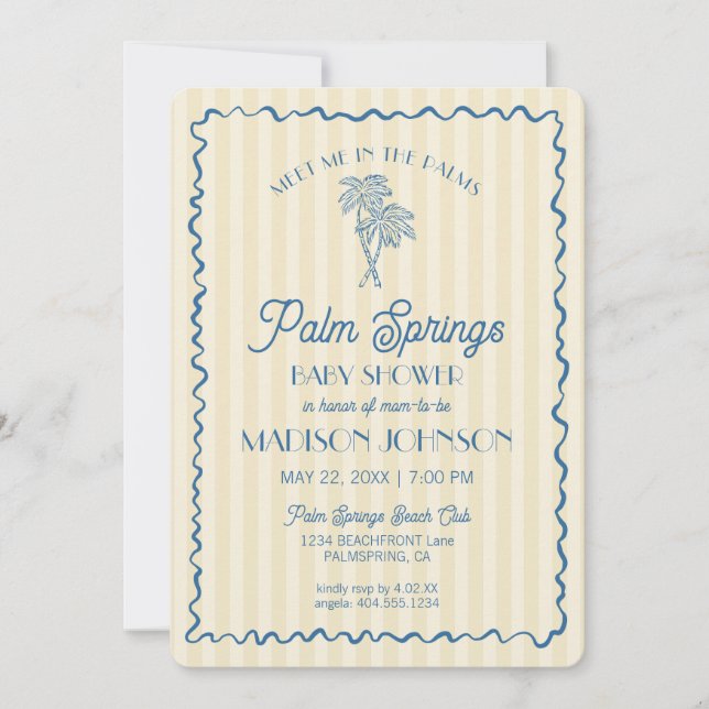 Yellow Palm Spring Pastel Beach Cabana Baby Shower Invitation (Front)