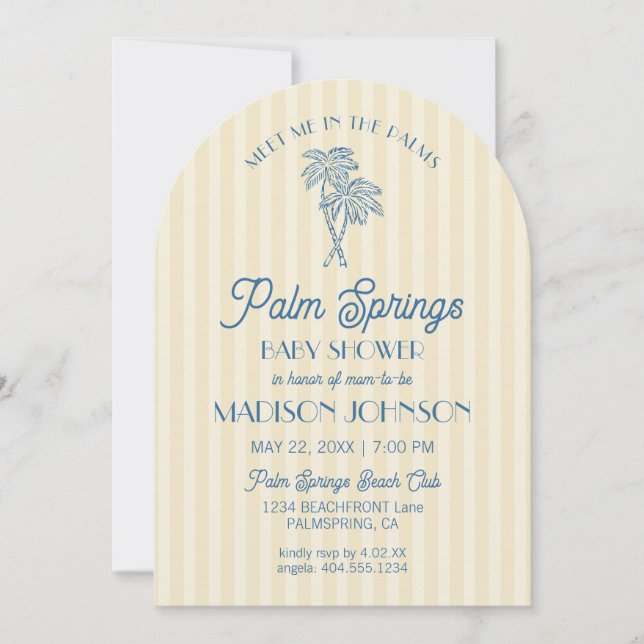Yellow Palm Spring Pastel Beach Cabana Baby Shower Invitation (Front)