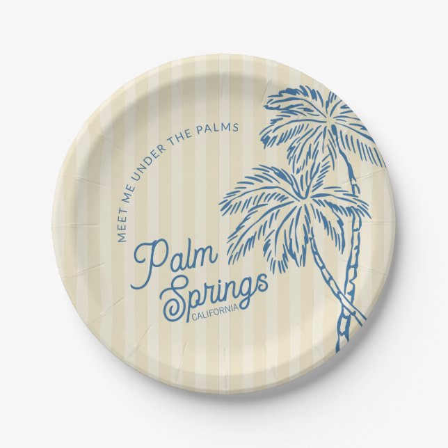 Yellow Palm Spring Pastel Beach Party Paper Plates (Front)