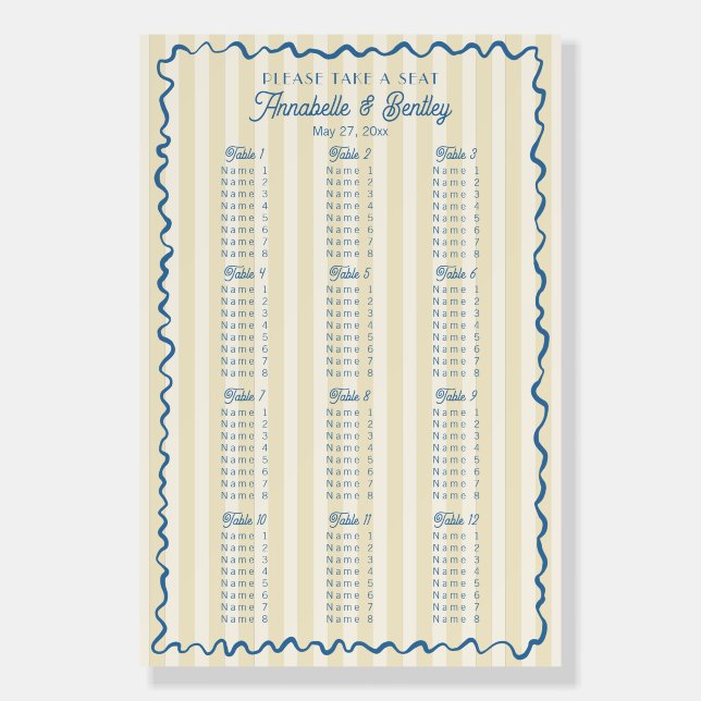 Yellow Palm Springs Beach Party Seating Chart Foam Board (Front)