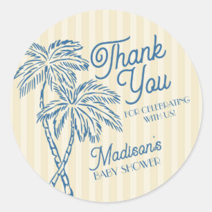 Yellow Palm Springs Pastel Beach Baby Shower Favor Classic Round Sticker