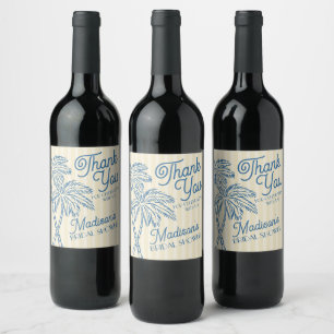Yellow Palm Springs Pastel Beach Bridal Shower Wine Label