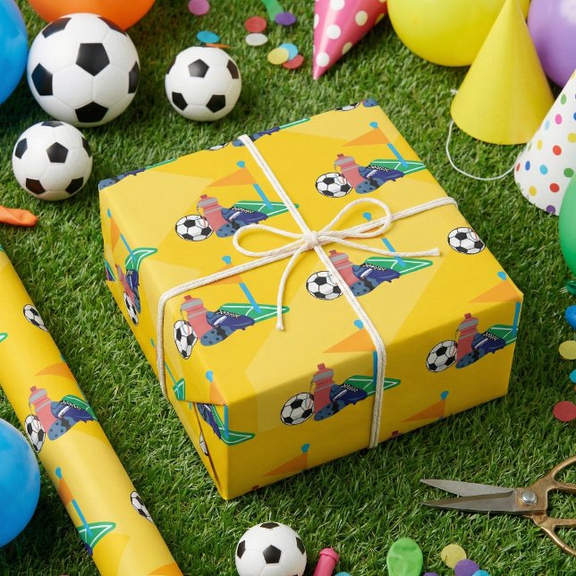Yellow Palyful Soccer Ball Sports Birthday Wrapping Paper (Creator Uploaded)
