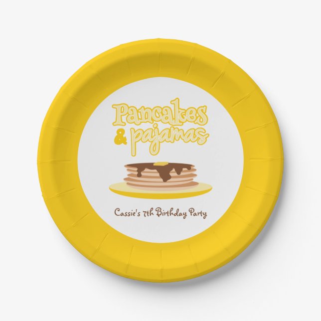 Yellow Pancakes and Pajamas Birthday Party Paper Plates (Front)