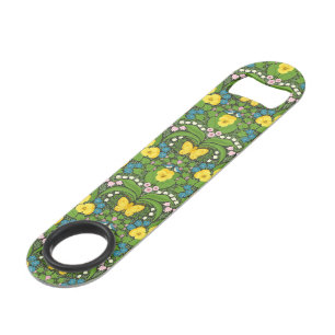 Yellow pansies, birds and butterflies bar key