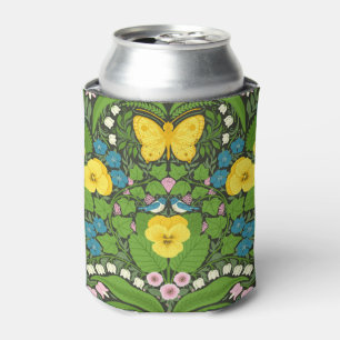 Yellow pansies, birds and butterflies can cooler
