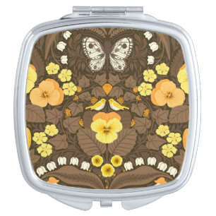 Yellow pansies, birds and butterflies compact mirror
