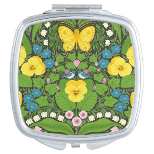Yellow pansies, birds and butterflies compact mirror