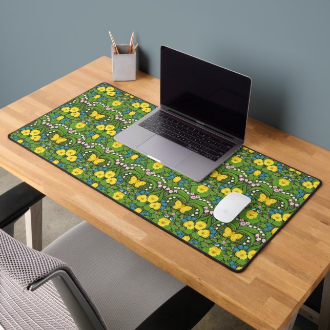 Yellow pansies, birds and butterflies desk mat (Office 2)