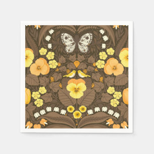 Yellow pansies, birds and butterflies napkins